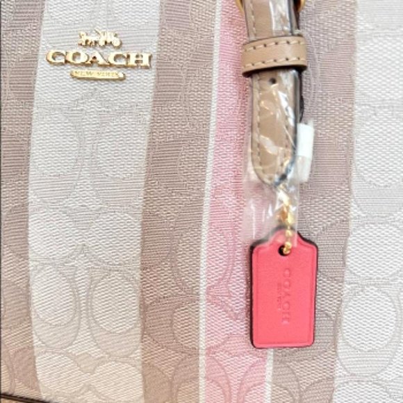 NWT Coach Mollie Tote 25 Signature Jacquard Handbag Pink Ivory Taffy Tan C8416 - Picture 5 of 15